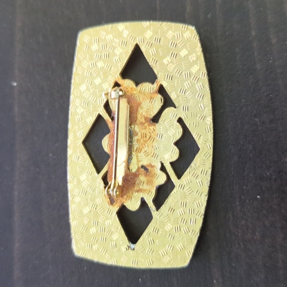 Vintage Cloisonne Brooch  Harlequin Pattern & Flowers in Blues/Reds - Picture 2 of 2